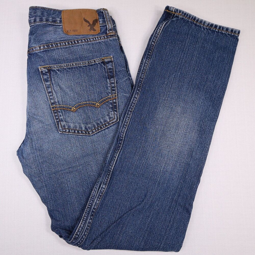 American Eagle Mens 30x34 Slim Straight Denim Jeans Medium Wash Blue